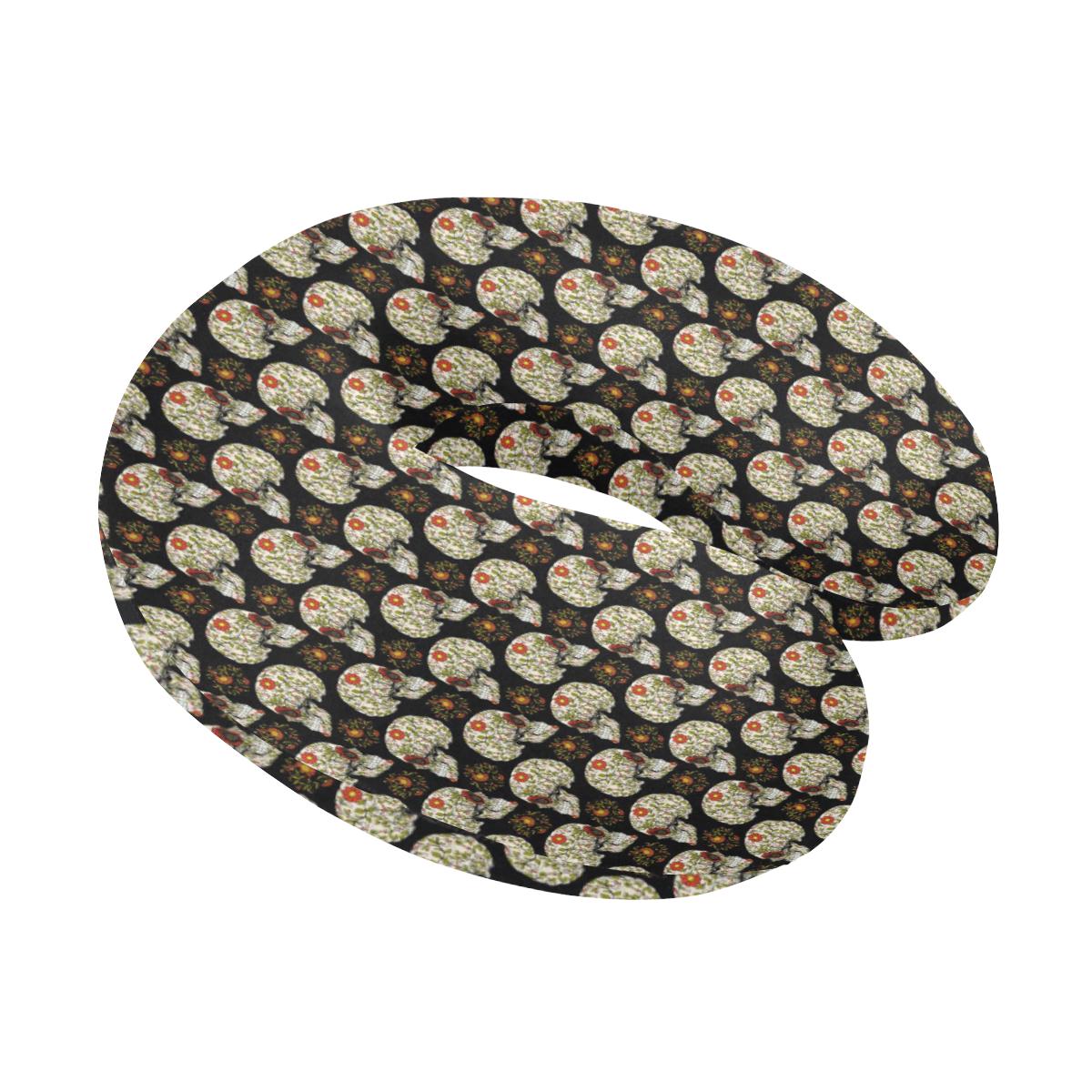 Sugar Skull Flower Design Themed Print U-Shaped Travel Neck Pillow-JTAMIGO.COM