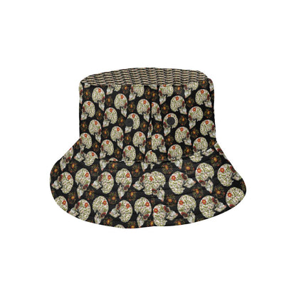 Sugar Skull Flower Design Themed Print Unisex Bucket Hat