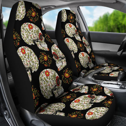 Sugar Skull Flower Design Themed Print Universal Fit Car Seat Covers