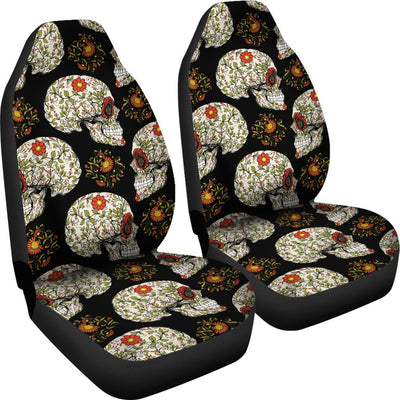 Sugar Skull Flower Design Themed Print Universal Fit Car Seat Covers
