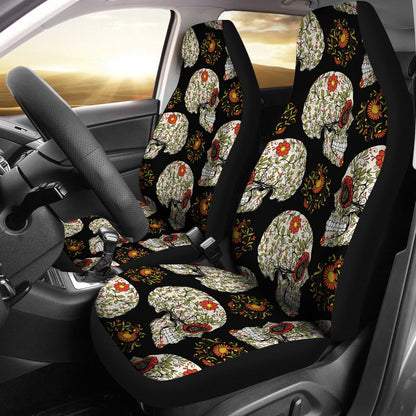 Sugar Skull Flower Design Themed Print Universal Fit Car Seat Covers