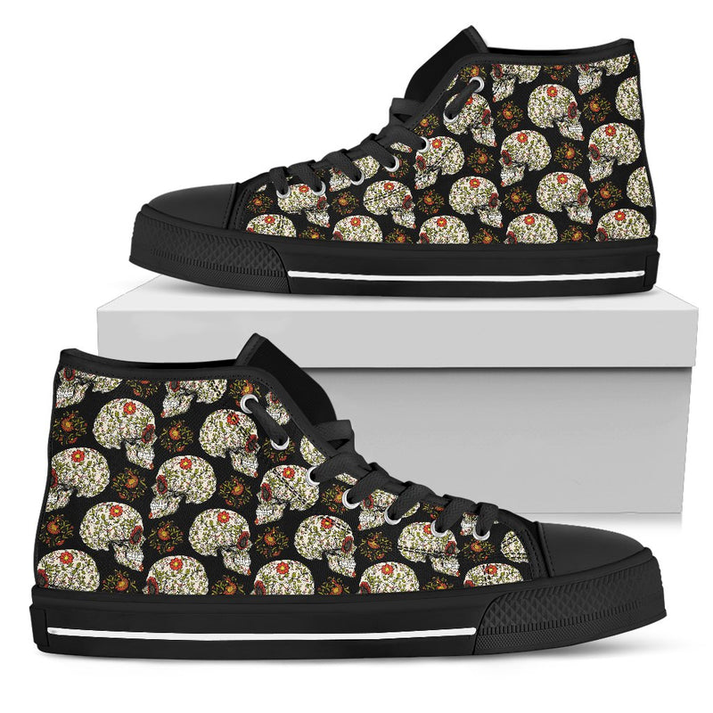 Sugar Skull Flower Design Themed Print Women High Top Shoes