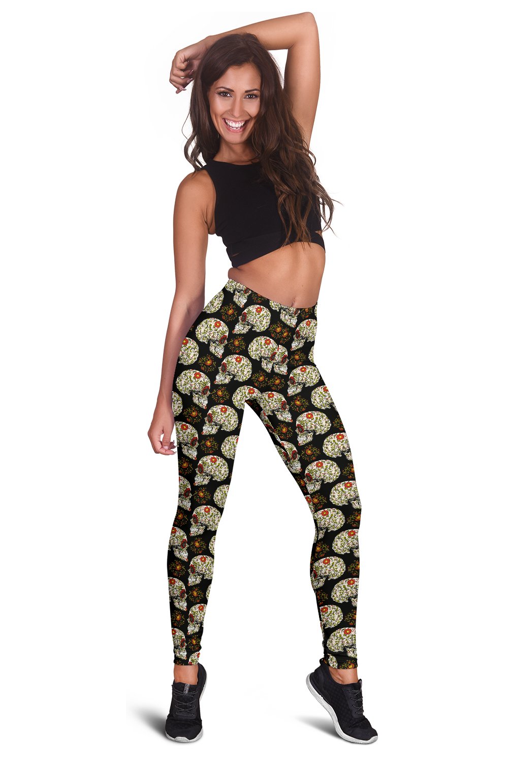 Sugar Skull Flower Design Themed Print Women Leggings