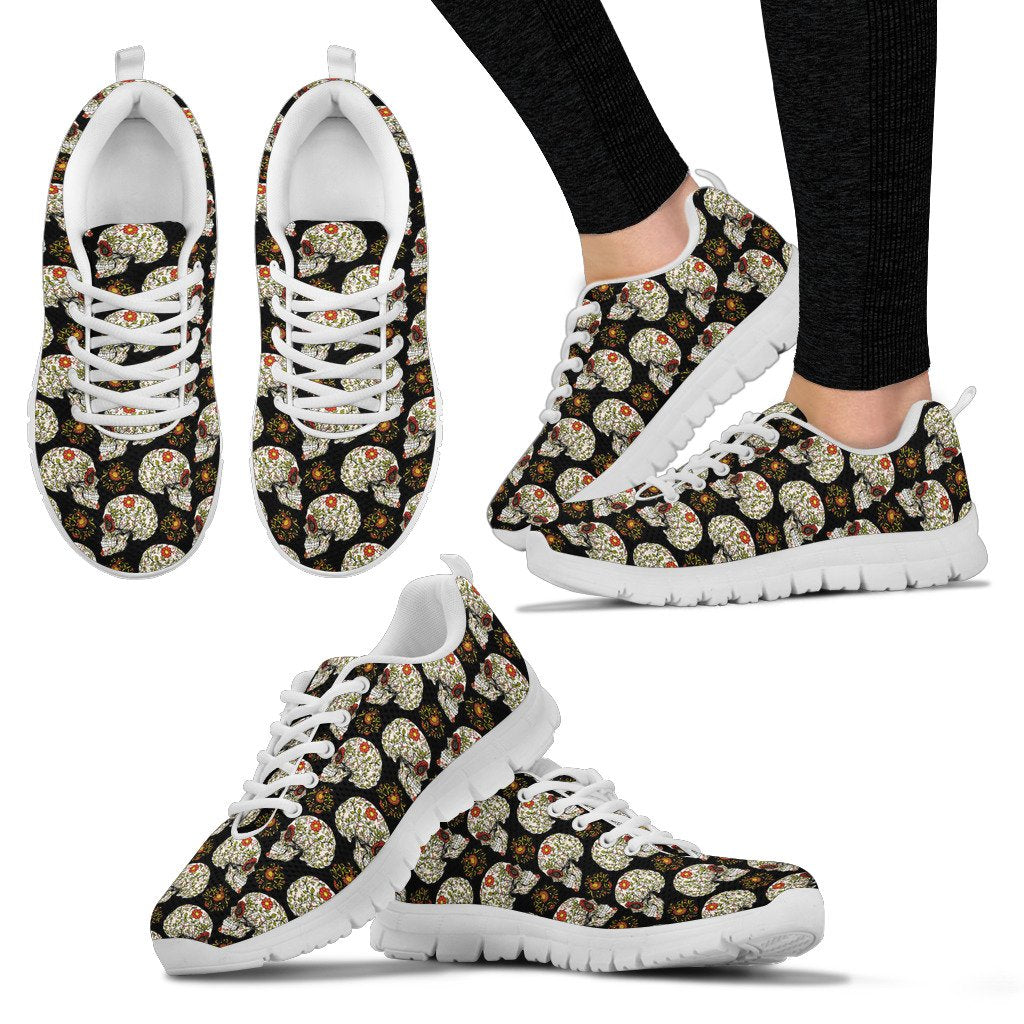 Sugar Skull Flower Design Themed Print Women Sneakers Shoes
