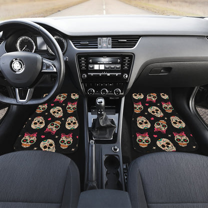 Sugar Skull Pink Bow Themed Print Car Floor Mats