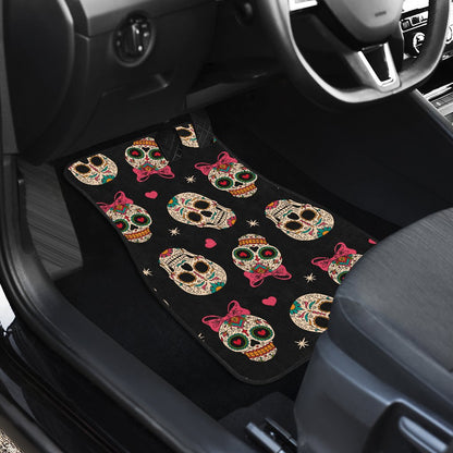 Sugar Skull Pink Bow Themed Print Car Floor Mats