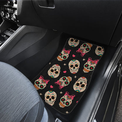 Sugar Skull Pink Bow Themed Print Car Floor Mats