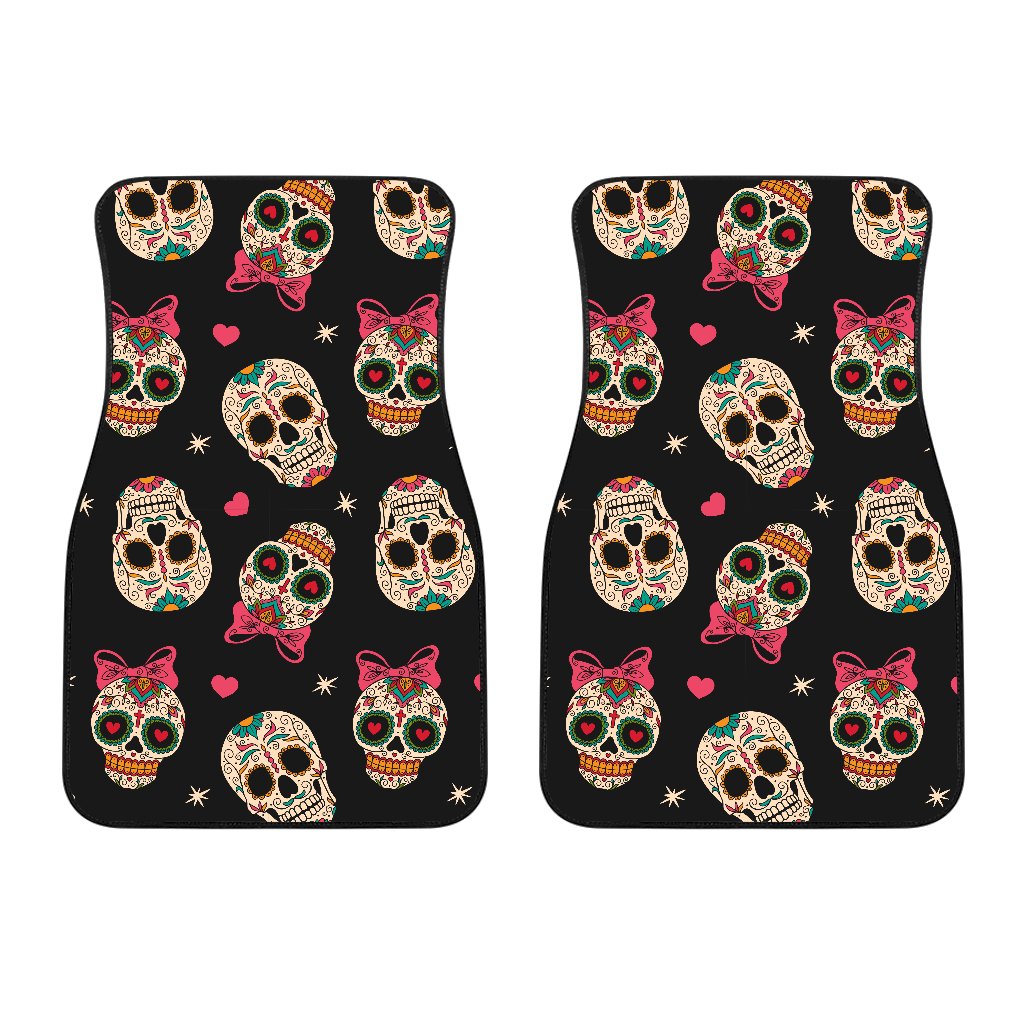 Sugar Skull Pink Bow Themed Print Car Floor Mats