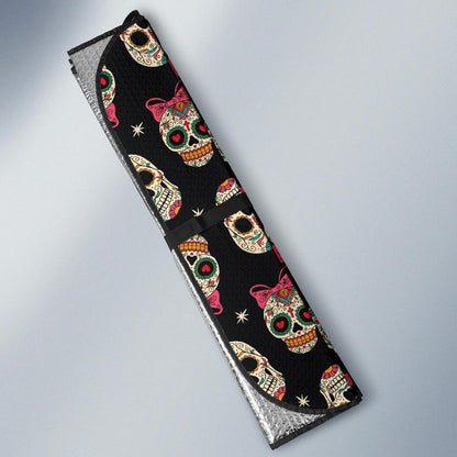 Sugar Skull Pink Bow Themed Print Car Sun Shade For Windshield