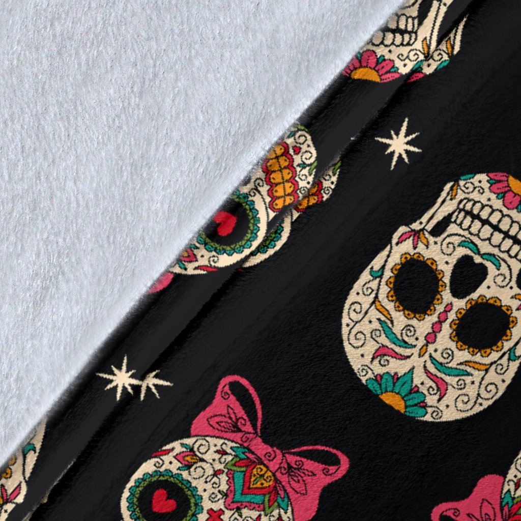 Sugar Skull Pink Bow Themed Print Fleece Blanket