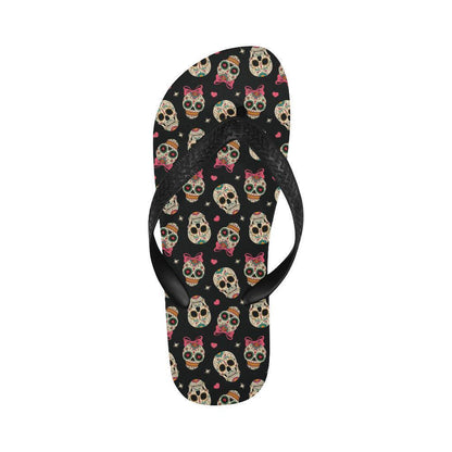 Sugar Skull Pink Bow Themed Print Flip Flops-JTAMIGO.COM