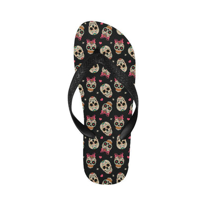 Sugar Skull Pink Bow Themed Print Flip Flops-JTAMIGO.COM