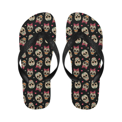 Sugar Skull Pink Bow Themed Print Flip Flops-JTAMIGO.COM