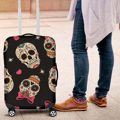 Sugar Skull Pink Bow Themed Print Luggage Cover Protector