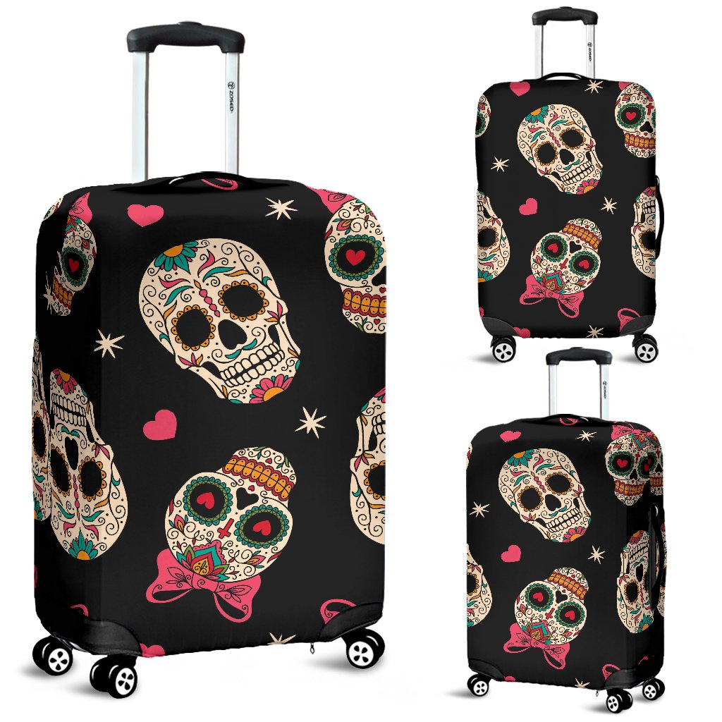 Sugar Skull Pink Bow Themed Print Luggage Cover Protector