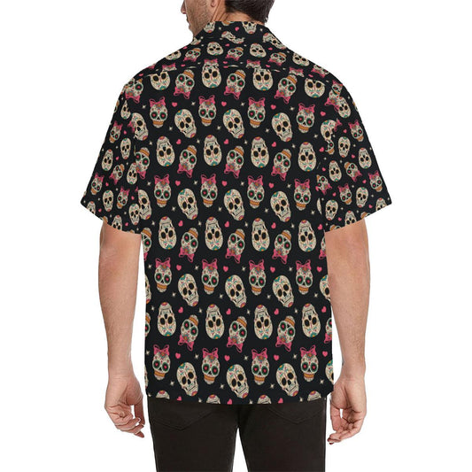 Sugar Skull Pink Bow Themed Print Men Aloha Hawaiian Shirt