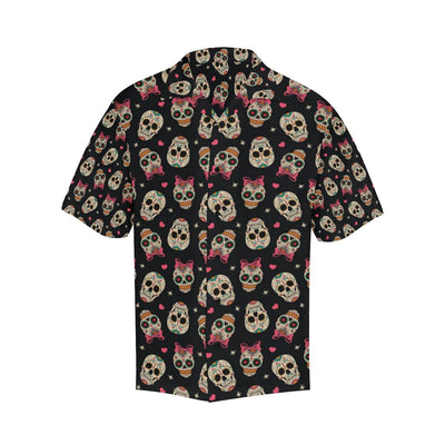 Sugar Skull Pink Bow Themed Print Men Aloha Hawaiian Shirt