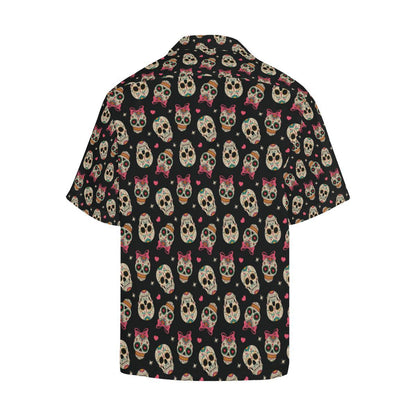 Sugar Skull Pink Bow Themed Print Men Aloha Hawaiian Shirt