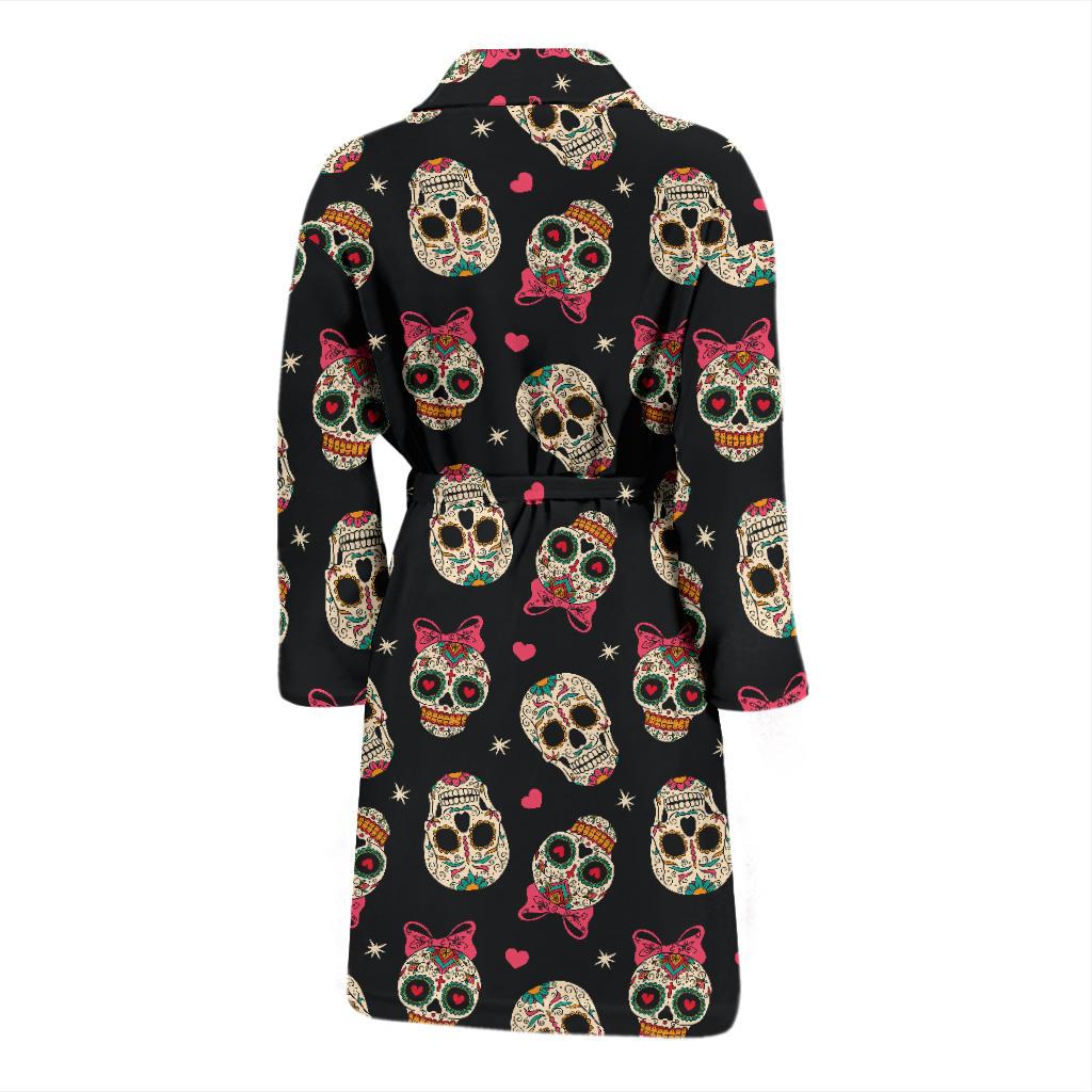 Sugar Skull Pink Bow Themed Print Men Bath Robe-JTAMIGO.COM