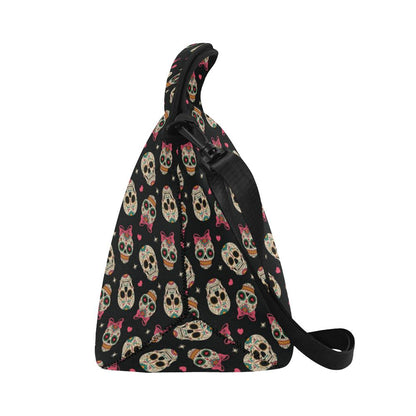 Sugar Skull Pink Bow Themed Print Neoprene Lunch Bag (Model 1669)(Large)-JTAMIGO.COM