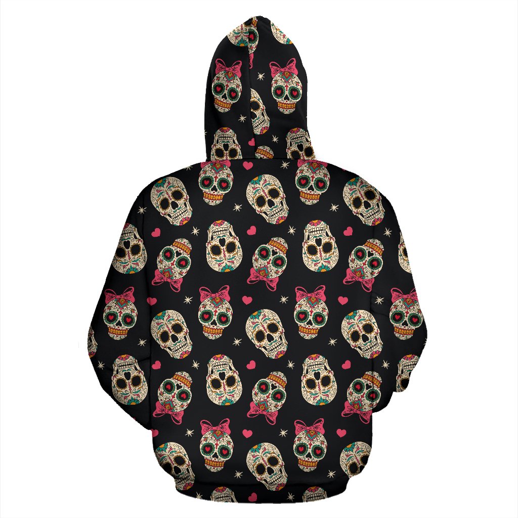 Sugar Skull Pink Bow Themed Print Pullover Hoodie