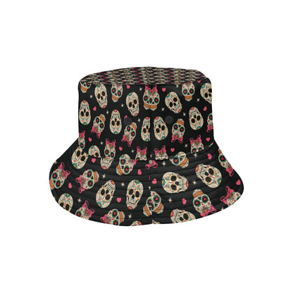Sugar Skull Pink Bow Themed Print Unisex Bucket Hat