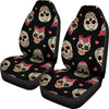 Sugar Skull Pink Bow Themed Print Universal Fit Car Seat Covers