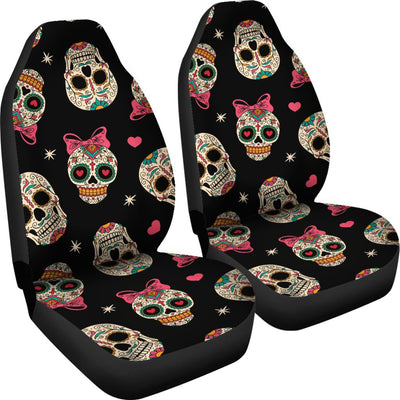 Sugar Skull Pink Bow Themed Print Universal Fit Car Seat Covers