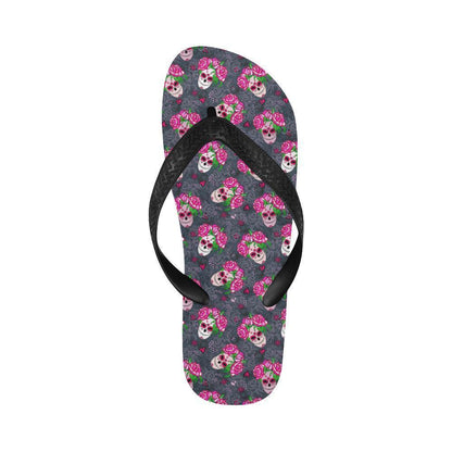 Sugar Skull Pink Rose Themed Print Flip Flops-JTAMIGO.COM