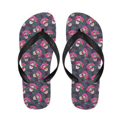 Sugar Skull Pink Rose Themed Print Flip Flops-JTAMIGO.COM