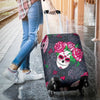 Sugar Skull Pink Rose Themed Print Luggage Cover Protector