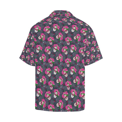 Sugar Skull Pink Rose Themed Print Men Aloha Hawaiian Shirt