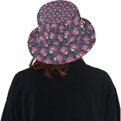 Sugar Skull Pink Rose Themed Print Unisex Bucket Hat