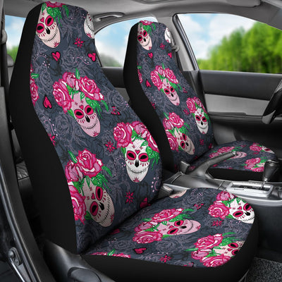 Sugar Skull Pink Rose Themed Print Universal Fit Car Seat Covers