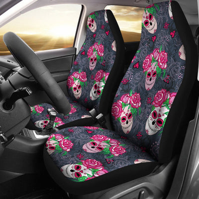 Sugar Skull Pink Rose Themed Print Universal Fit Car Seat Covers