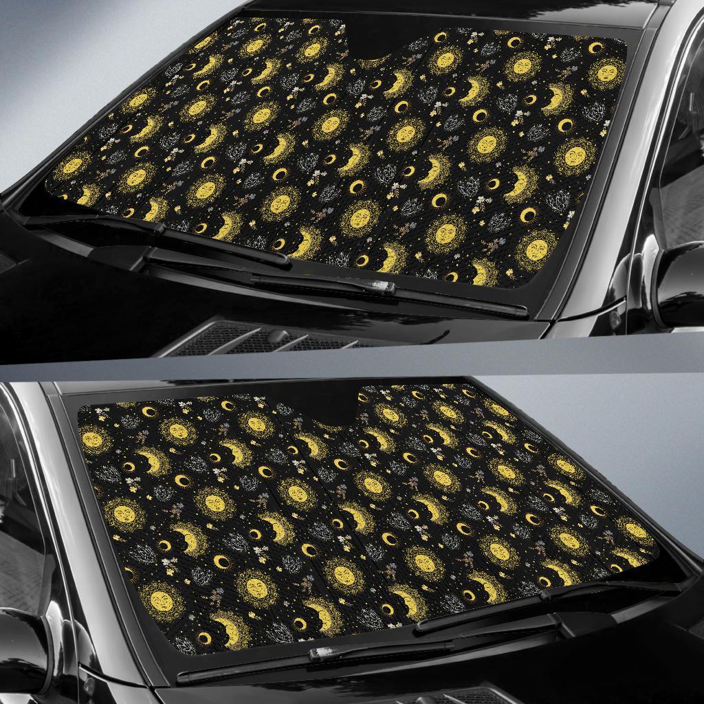 Sun Moon Golden Design Themed Print Car Sun Shade For Windshield