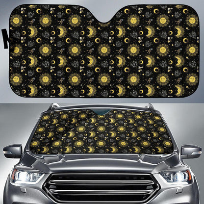 Sun Moon Golden Design Themed Print Car Sun Shade For Windshield