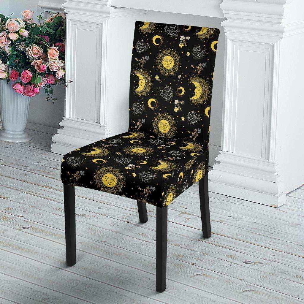 Sun Moon Golden Design Themed Print Dining Chair Slipcover-JTAMIGO.COM