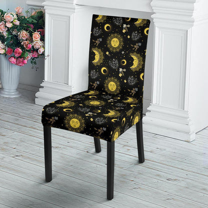 Sun Moon Golden Design Themed Print Dining Chair Slipcover-JTAMIGO.COM