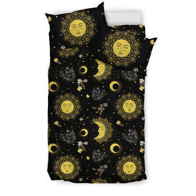 Sun Moon Golden Design Themed Print Duvet Cover Bedding Set