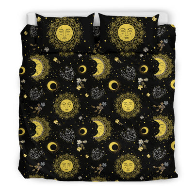 Sun Moon Golden Design Themed Print Duvet Cover Bedding Set