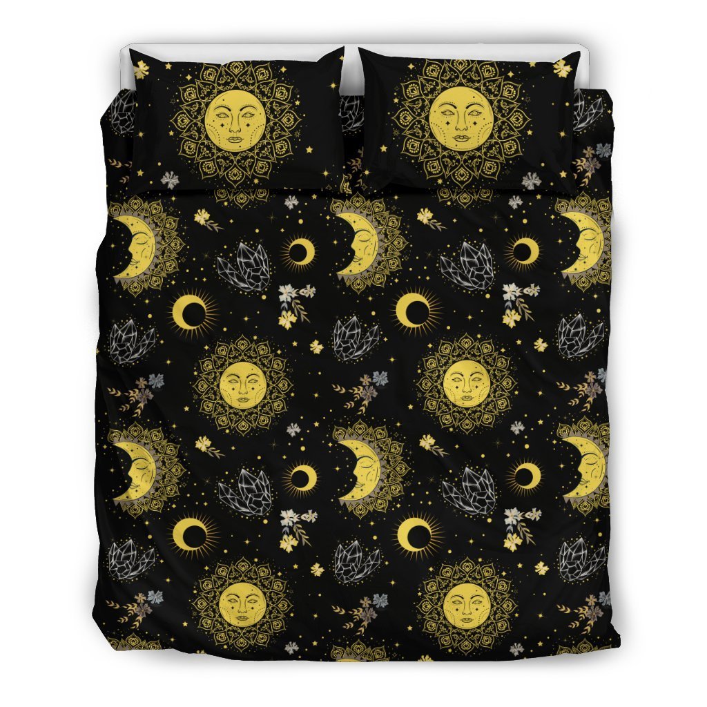 Sun Moon Golden Design Themed Print Duvet Cover Bedding Set