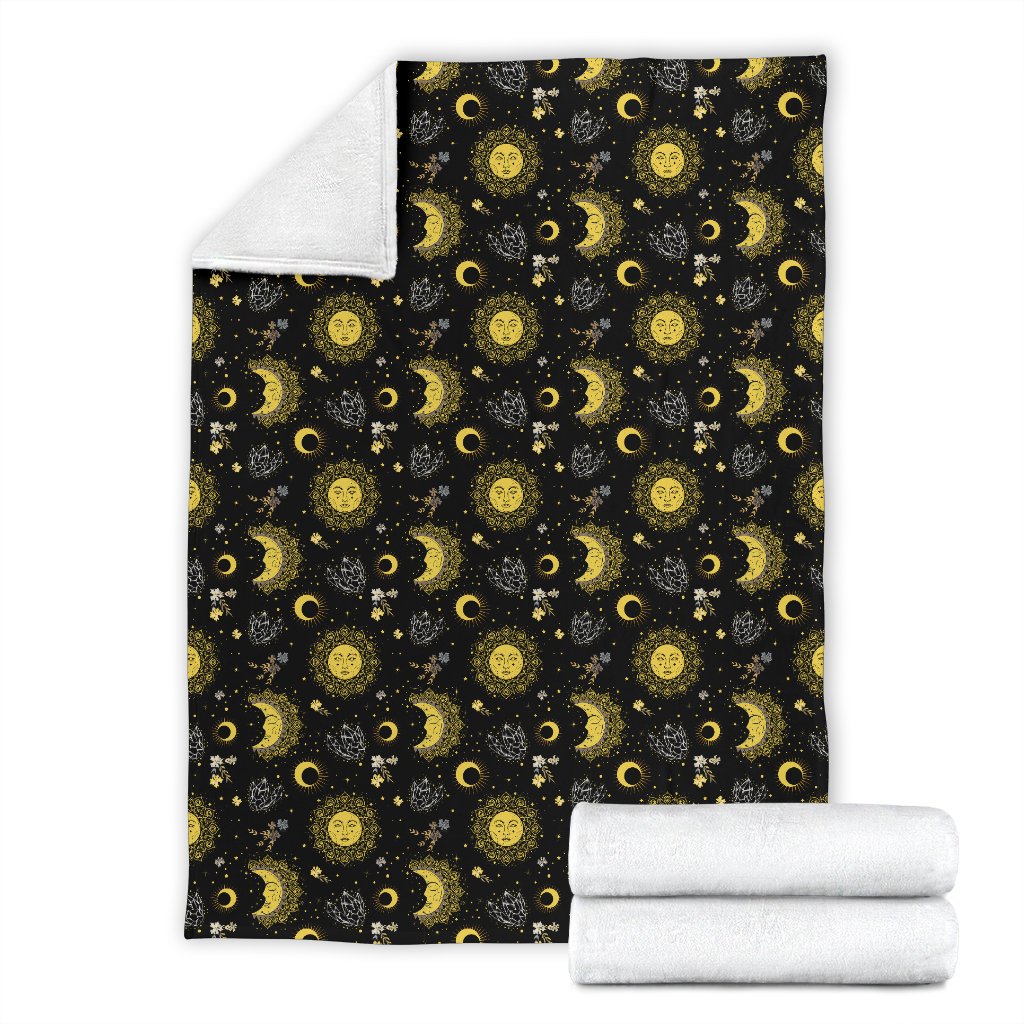 Sun Moon Golden Design Themed Print Fleece Blanket