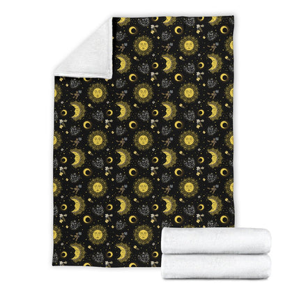 Sun Moon Golden Design Themed Print Fleece Blanket