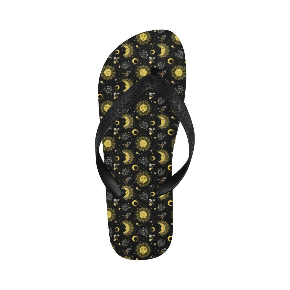 Sun Moon Golden Design Themed Print Flip Flops-JTAMIGO.COM