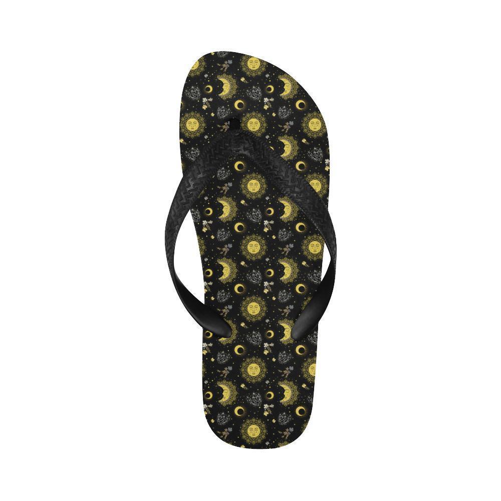 Sun Moon Golden Design Themed Print Flip Flops-JTAMIGO.COM