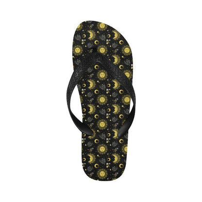 Sun Moon Golden Design Themed Print Flip Flops-JTAMIGO.COM