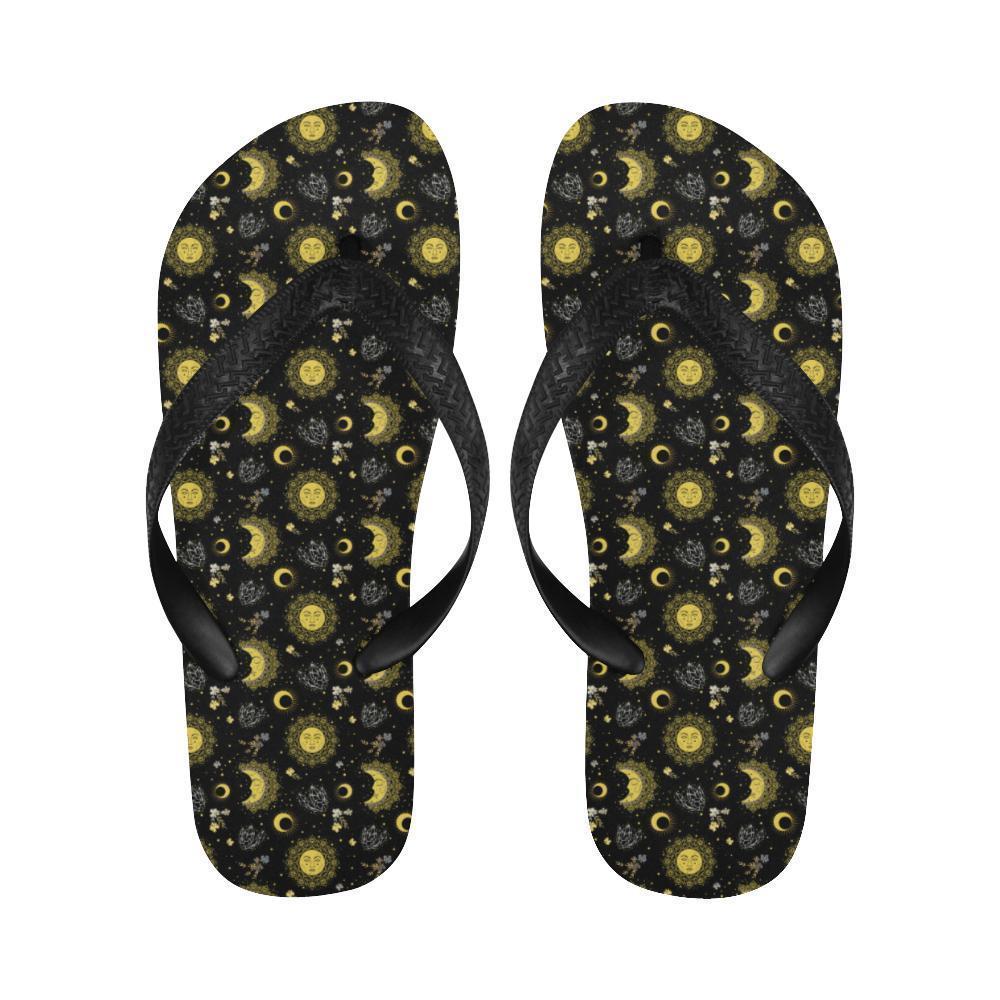 Sun Moon Golden Design Themed Print Flip Flops-JTAMIGO.COM