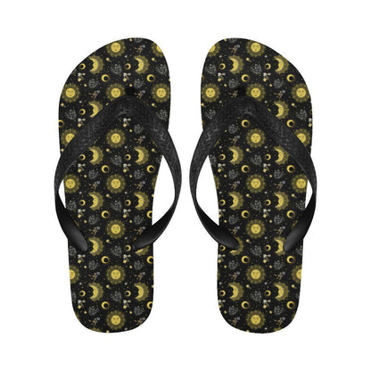 Sun Moon Golden Design Themed Print Flip Flops-JTAMIGO.COM