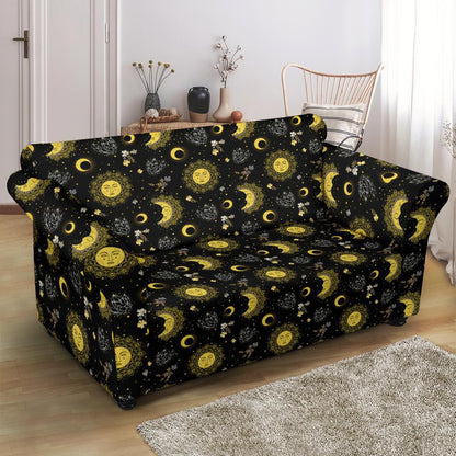 Sun Moon Golden Design Themed Print Loveseat Slipcover-JTAMIGO.COM